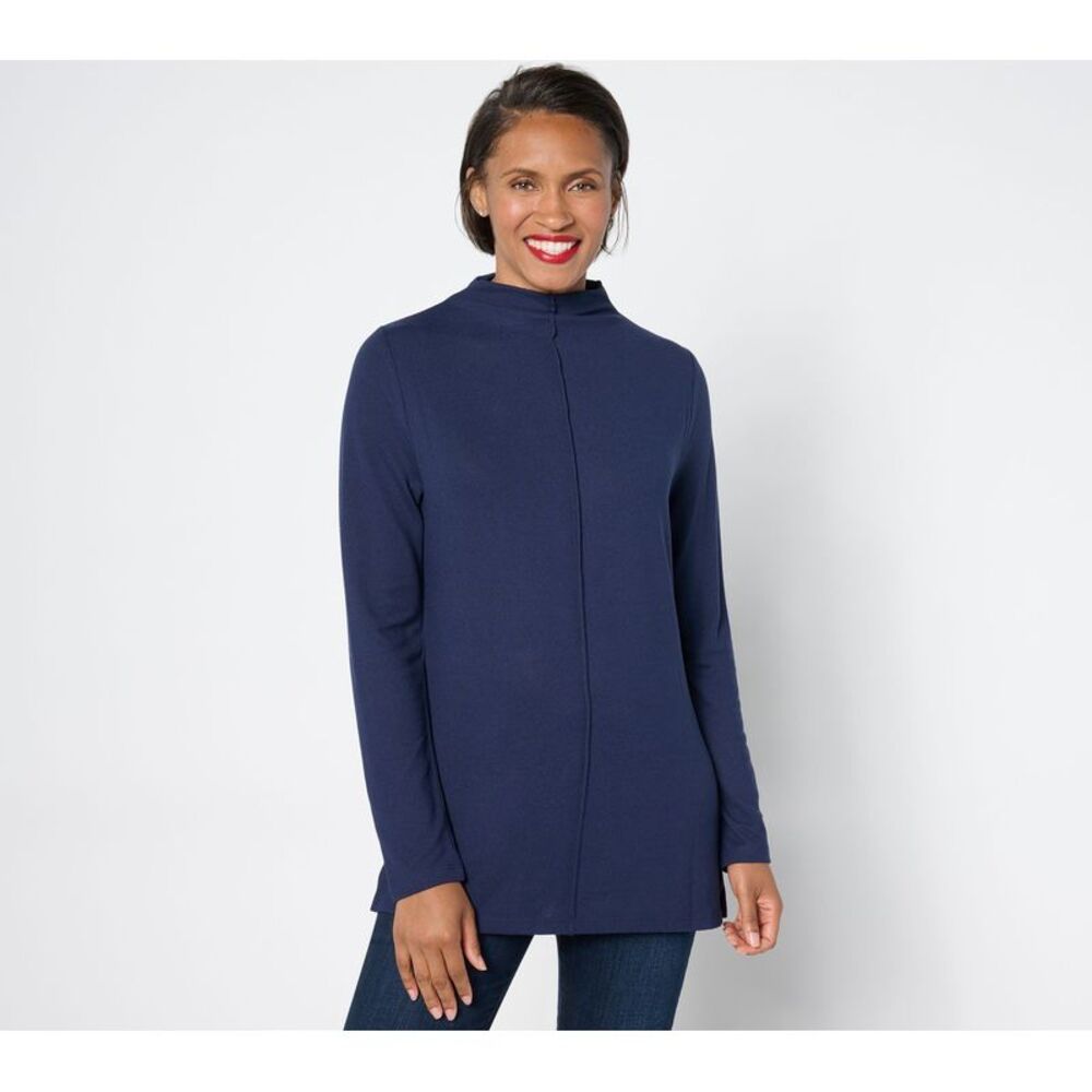 Denim & Co. Women's Top Sz 2XS (XXS) Heavenly Jersey Mock Neck Tunic Blue